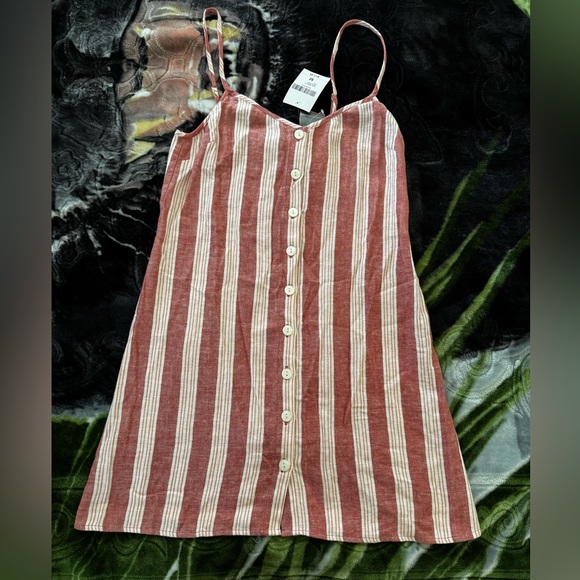 Forever 21 Button Down Vertical Stripe Dress Orange - Picture 1 of 5